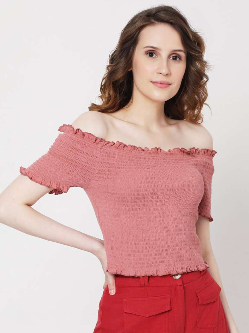Buy Vero Moda Women Rose Off Shoulder Smocked Bardot Top Tops for Women 15687960 Myntra