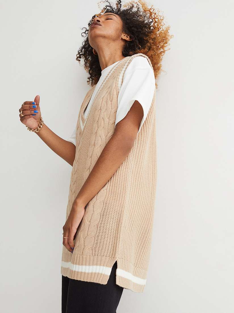 Buy H\u0026M Women Beige Knitted Sweater Vest Dress - Dresses for Women from H\u0026M  at Rs. 1499. Style ID: 15688954