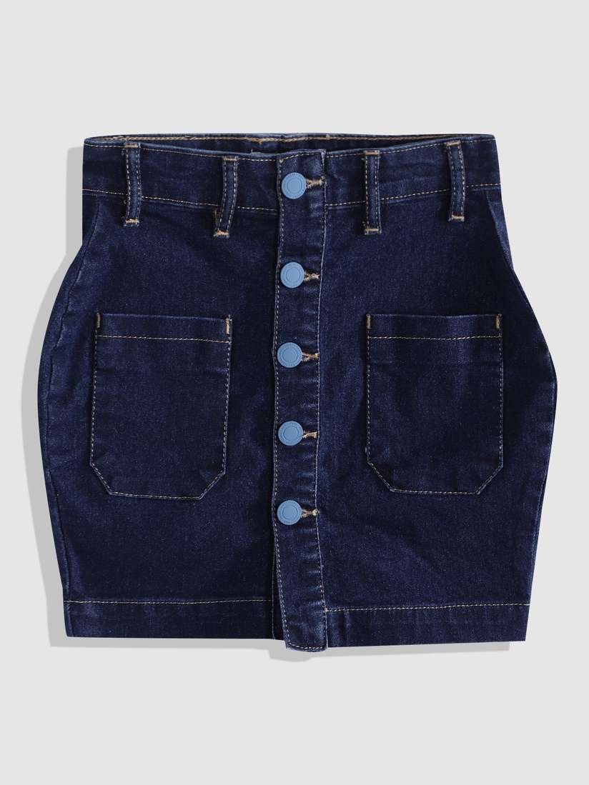 Buy M&H Juniors Girls Navy Blue Solid Denim Straight Skirt
