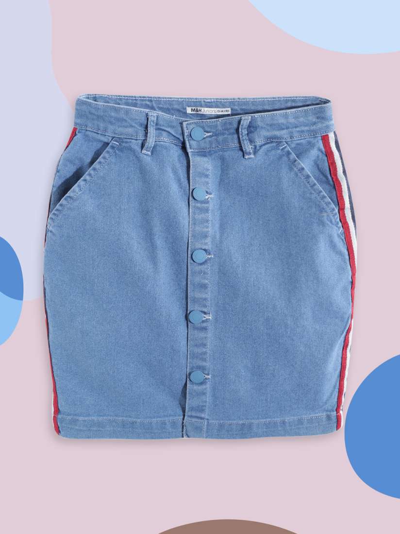 Buy M H Juniors Girls Blue Straight Knee Length Denim Skirts Skirts for Girls 15689286 Myntra
