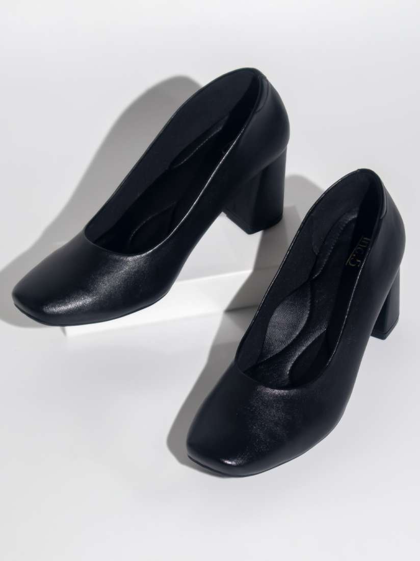Buy Inc 5 Black Textured Work Block Pumps Heels for Women 15692972 Myntra