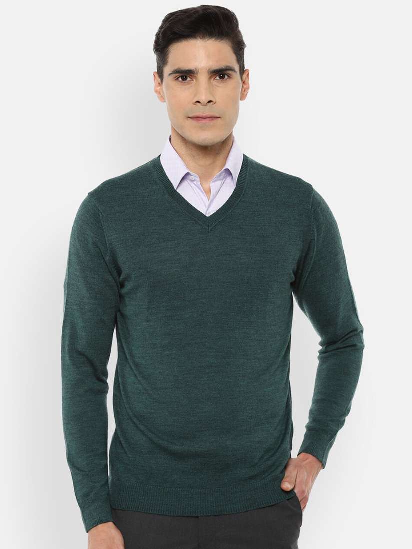 Pullover Woolen Sweater Formal Wear Sweaters Van Heusen Men Green