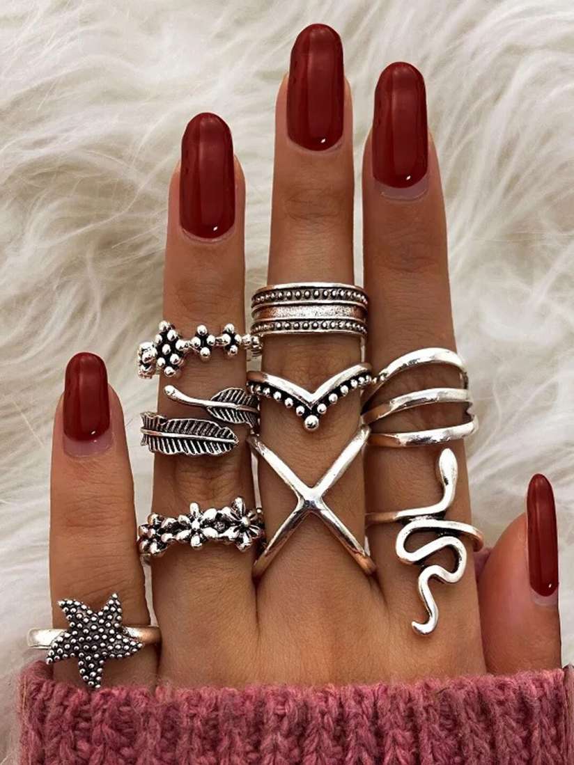 Buy Shining Diva Fashion Set Of 9 Oxidised Silver Plated Finger Rings Ring for Women 15699240 Myntra
