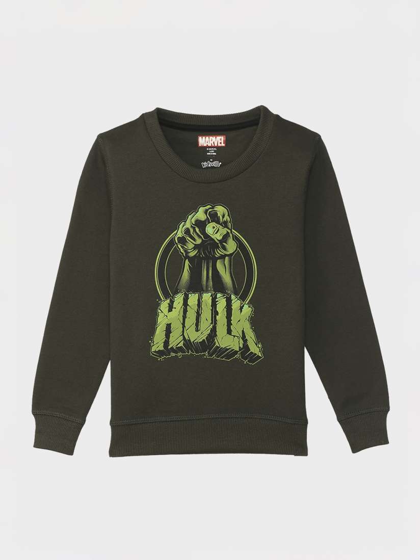 Buy Kids Ville Boys Olive Green Hulk Printed Sweatshirt Sweatshirts for Boys 15706612 Myntra
