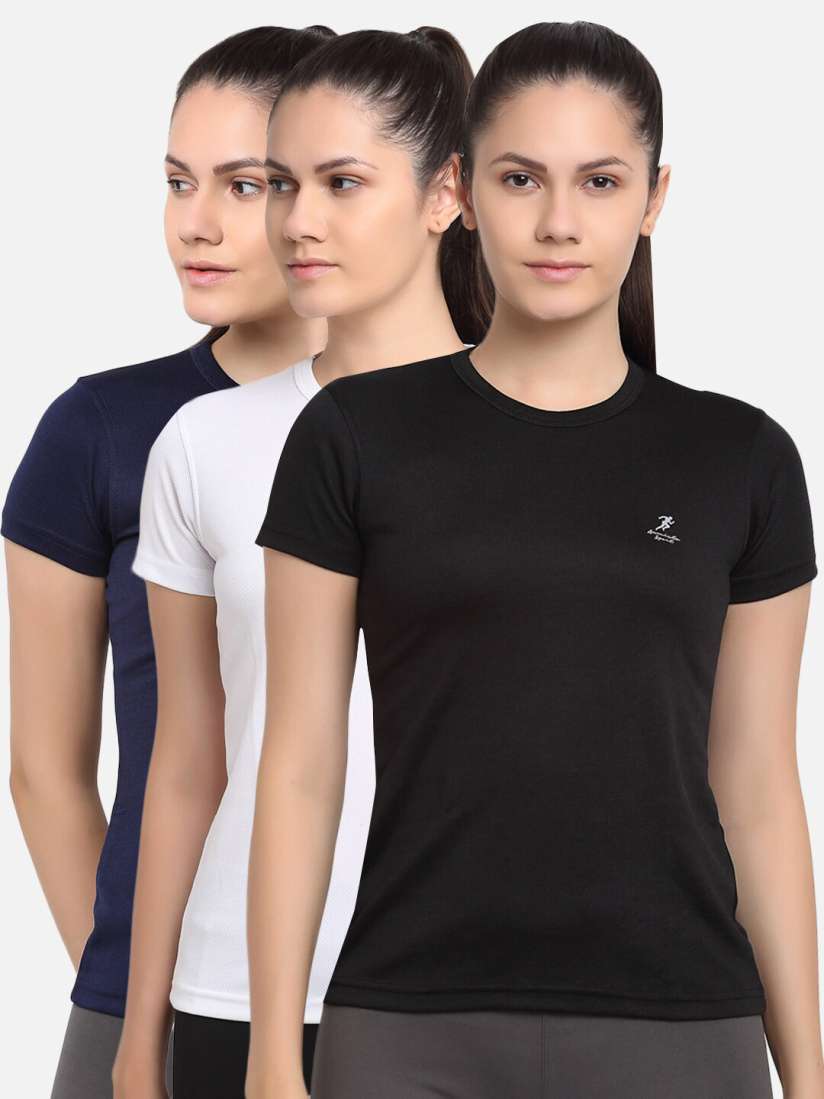 Buy ARMISTO Women Pack of 3 Multicoloured Dri FIT Anti Microbial Slim Fit Gym T shirts Tshirts for Women 15706744 Myntra