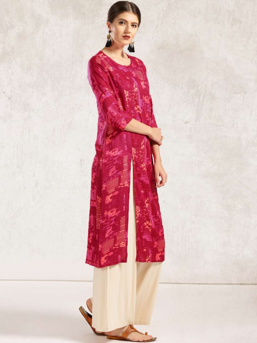 Anouk pink printed straight kurta shop