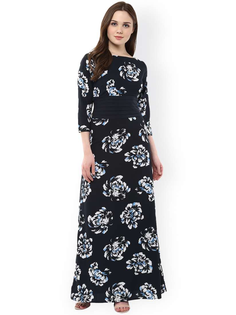 Buy Harpa Black Floral Print Crepe Maxi Dress Dresses for Women 1571707 Myntra