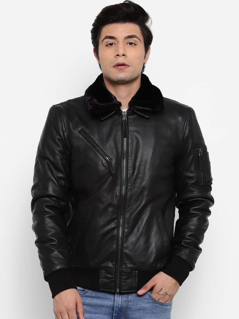 Men's lightweight black leather jacket clearance