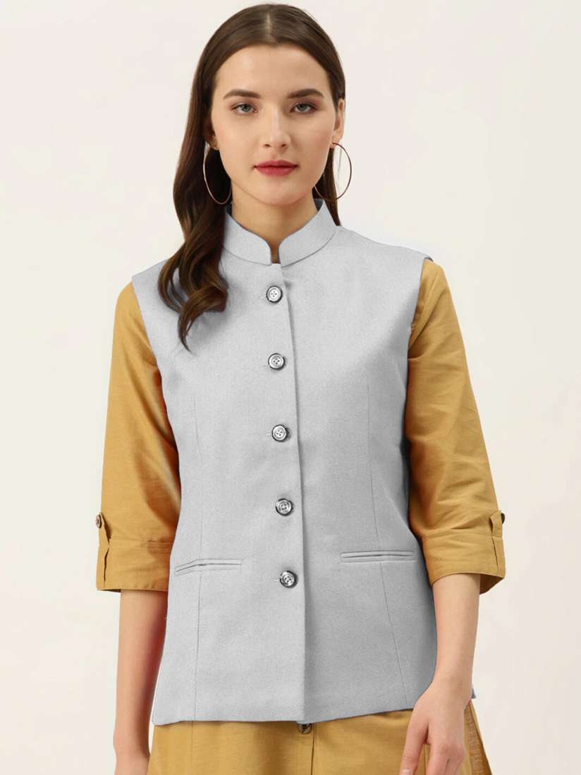 Buy Vastraa Fusion Women Grey Woven Design Nehru Jacket Nehru Jackets for Women 15723974 Myntra