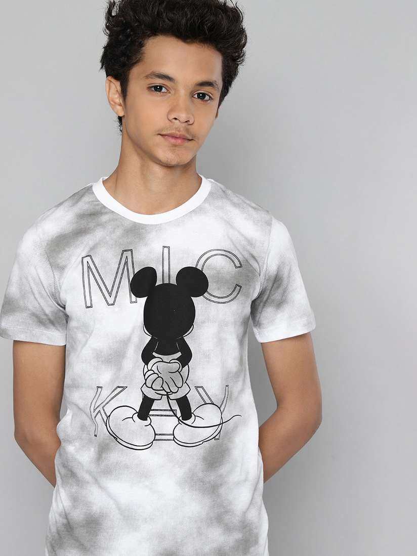 Buy Kook N Keech Disney Teens Boys White Black Dyed Mickey Mouse