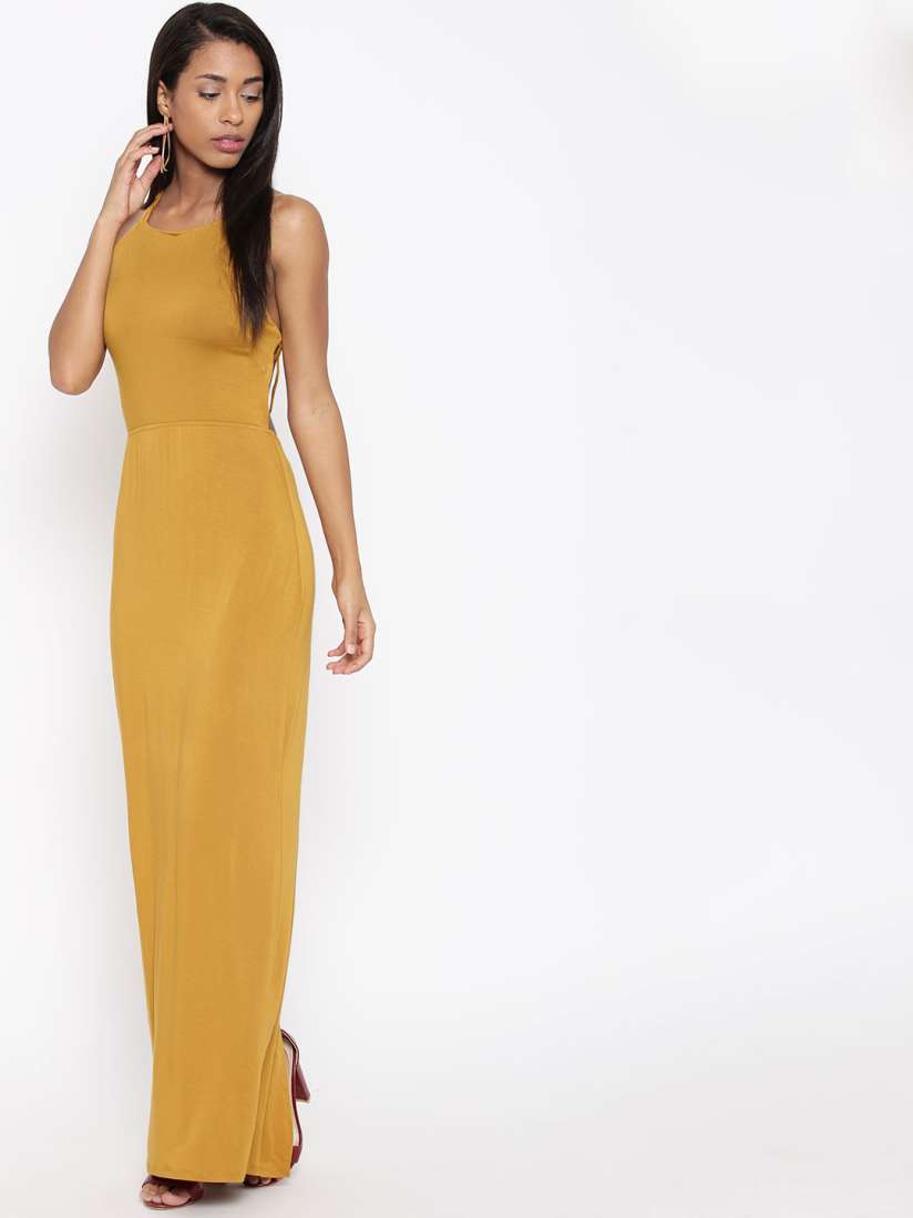 Buy FOREVER 21 Women Mustard Yellow Solid Maxi Dress Dresses for Women 1574462 Myntra