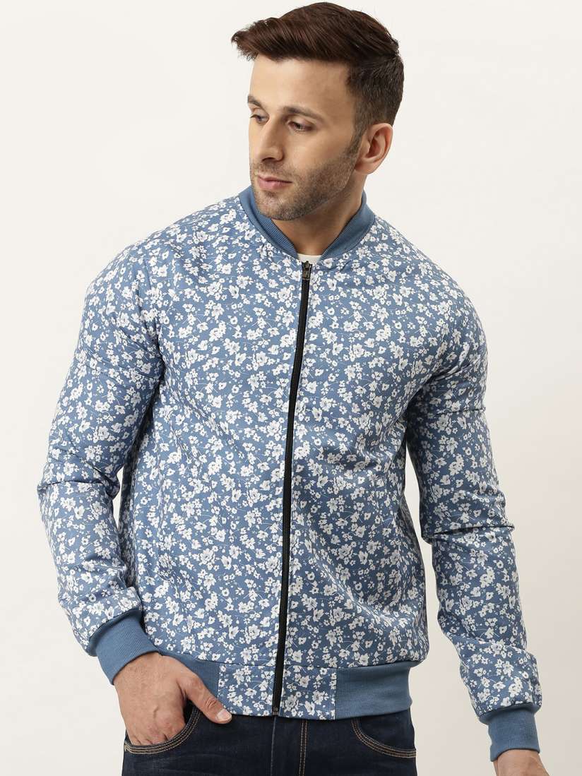 Blue floral bomber jacket hotsell