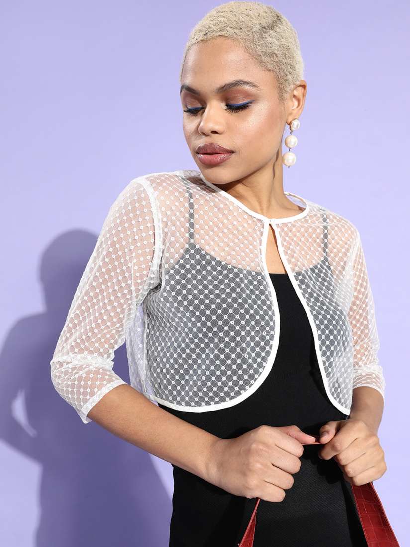 Buy Style Quotient Women Classic White Self Design Bling and Sparkly Shrug Shrug for Women 15760610 Myntra