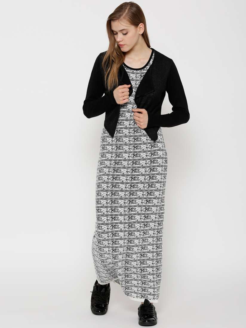 Buy Madame Women White Black Patterned Sweater Dress with Shrug Dresses for Women 1576308 Myntra