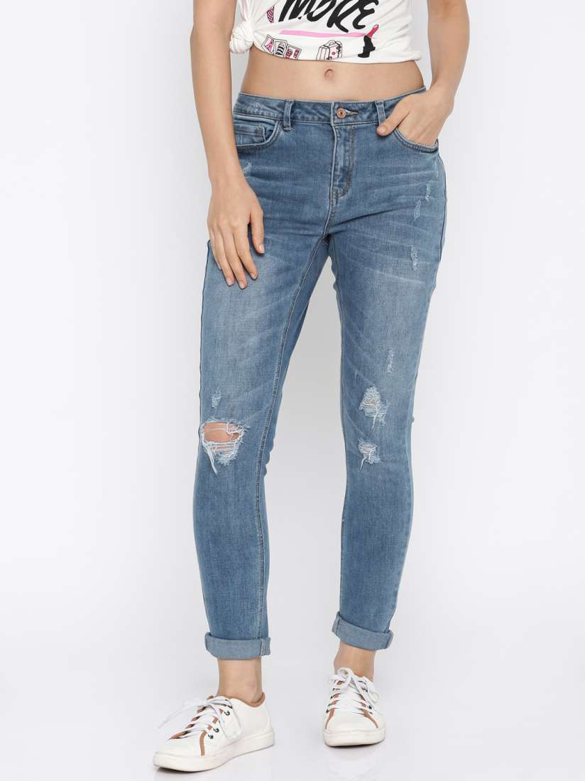 Buy ONLY Women Blue Skinny Fit Mildly Distressed Mid Rise Jeans Jeans for Women 1576383 Myntra
