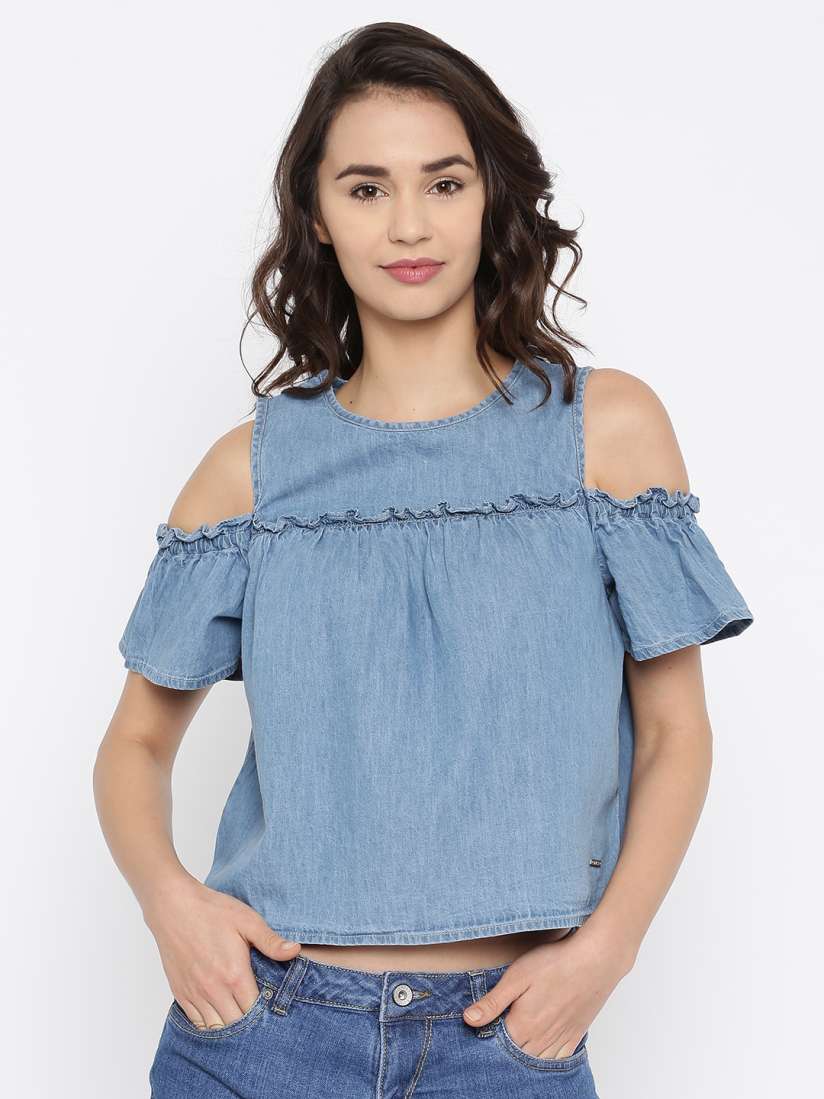 Buy ONLY Women Blue Solid Denim Top Tops for Women 1576399 Myntra