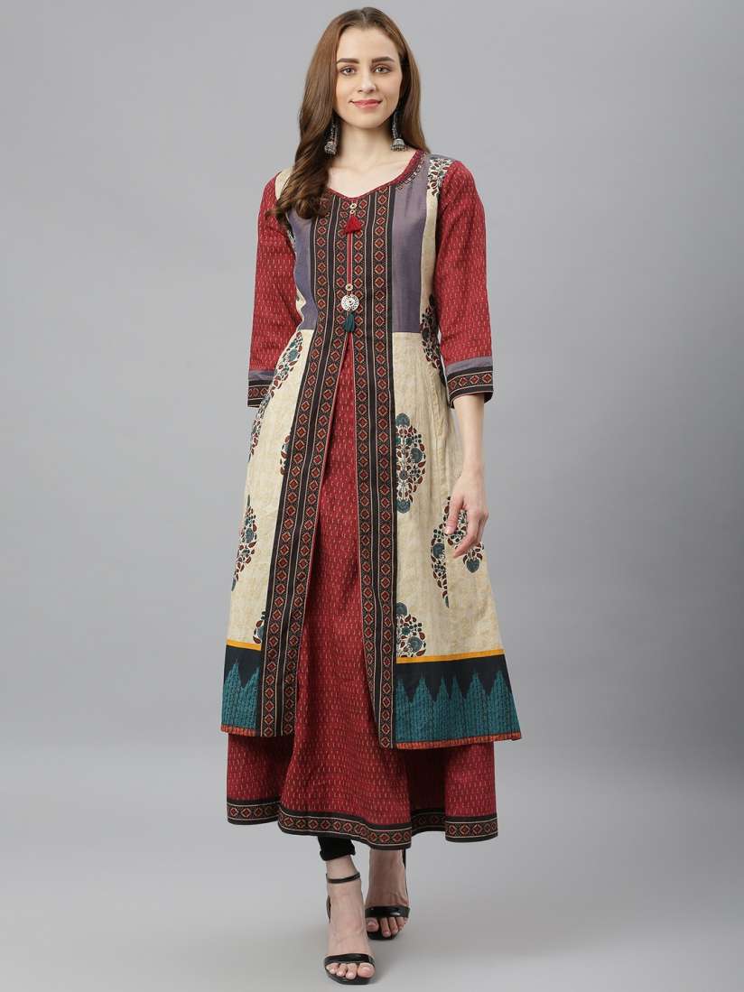 Buy Lakshita Maroon Ethnic Motifs Printed Pure Cotton Anarkali Kurti Kurtis for Women 15772110 Myntra