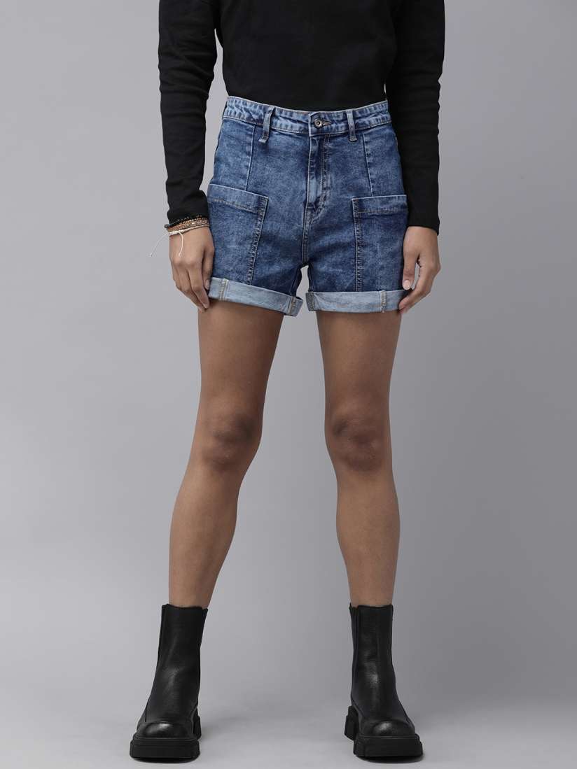 Buy The Roadster Lifestyle Co Women Blue High Rise Denim Shorts Shorts for Women 15773170 Myntra