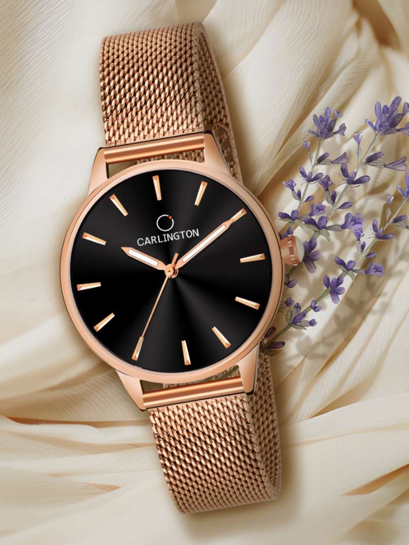 Buy CARLINGTON Women Black Dial Rose Gold Toned Stainless Steel Bracelet Style Straps Analogue Watch Watches for Women 15778340 Myntra