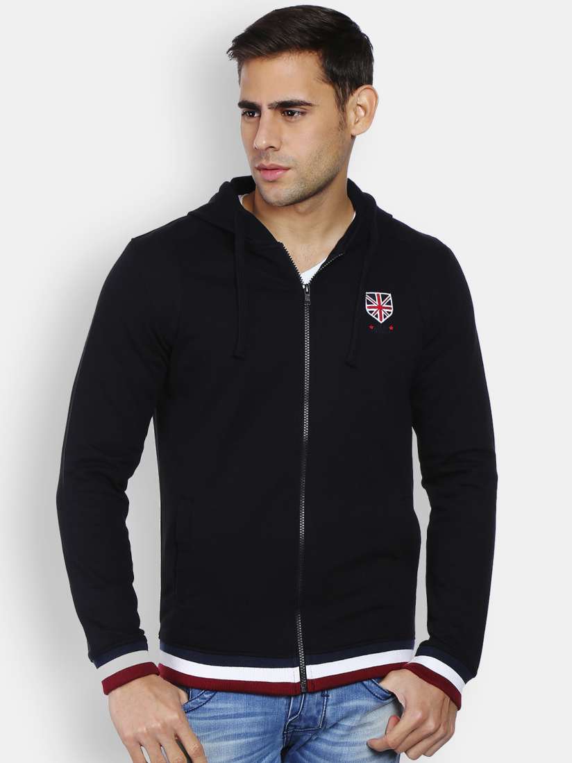 Buy Peter England Men Black Hooded Sweatshirt Sweaters for Men 1578636 Myntra