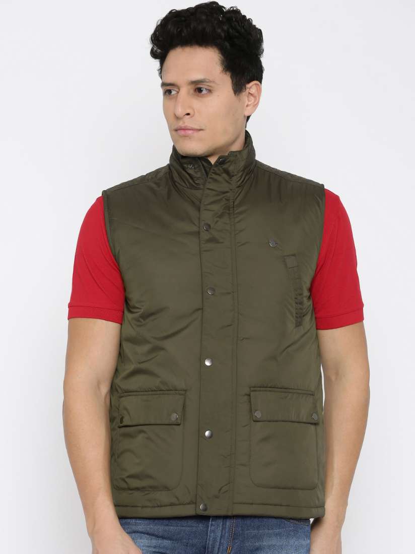 Buy Peter England Casuals Olive Green Sleeveless Jacket Jackets for Men 1578710 Myntra