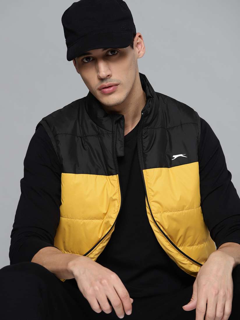 Buy Slazenger Men Yellow Black Colourblocked Sleeveless Padded Jacket Jackets for Men 15788818 Myntra