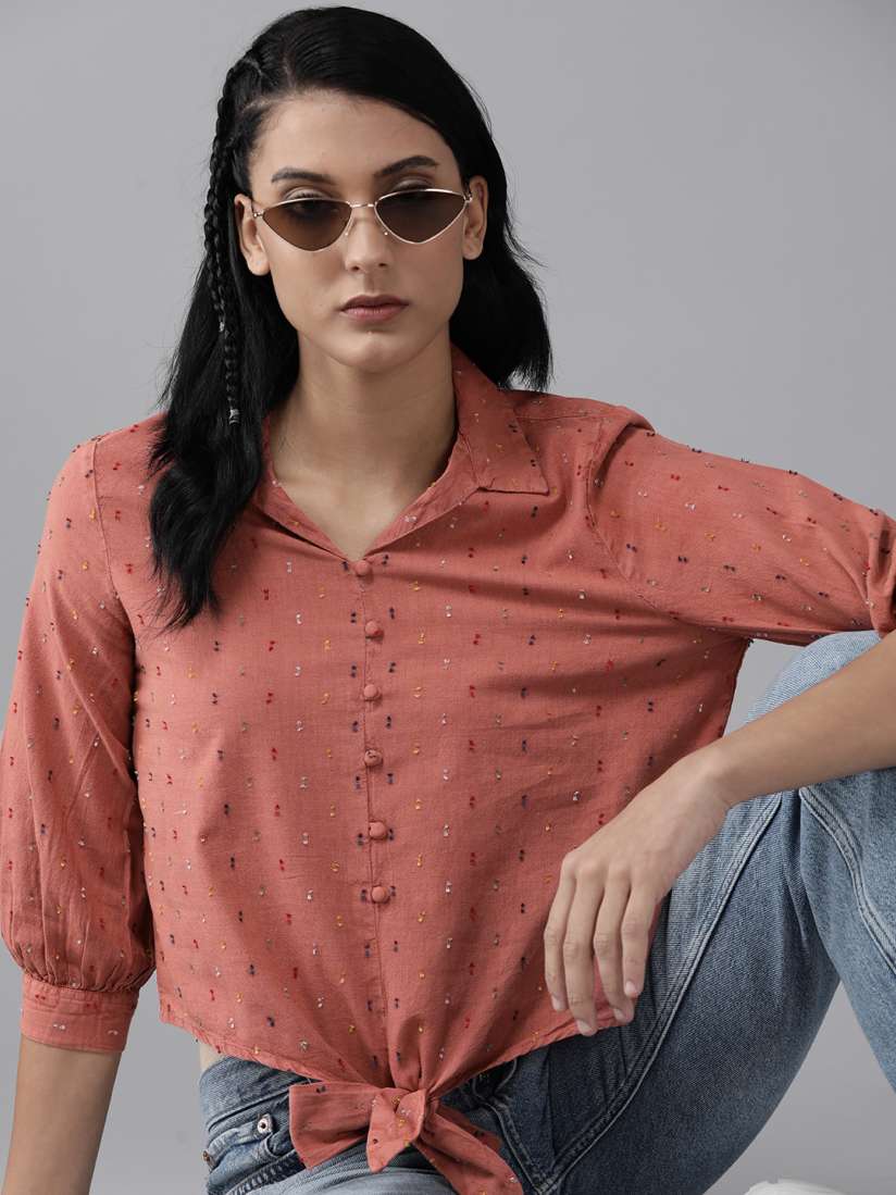Buy The Roadster Lifestyle Co. Women Rust Pink Textured Pure Cotton Dobby Shirt Shirts for Women 15794486 Myntra