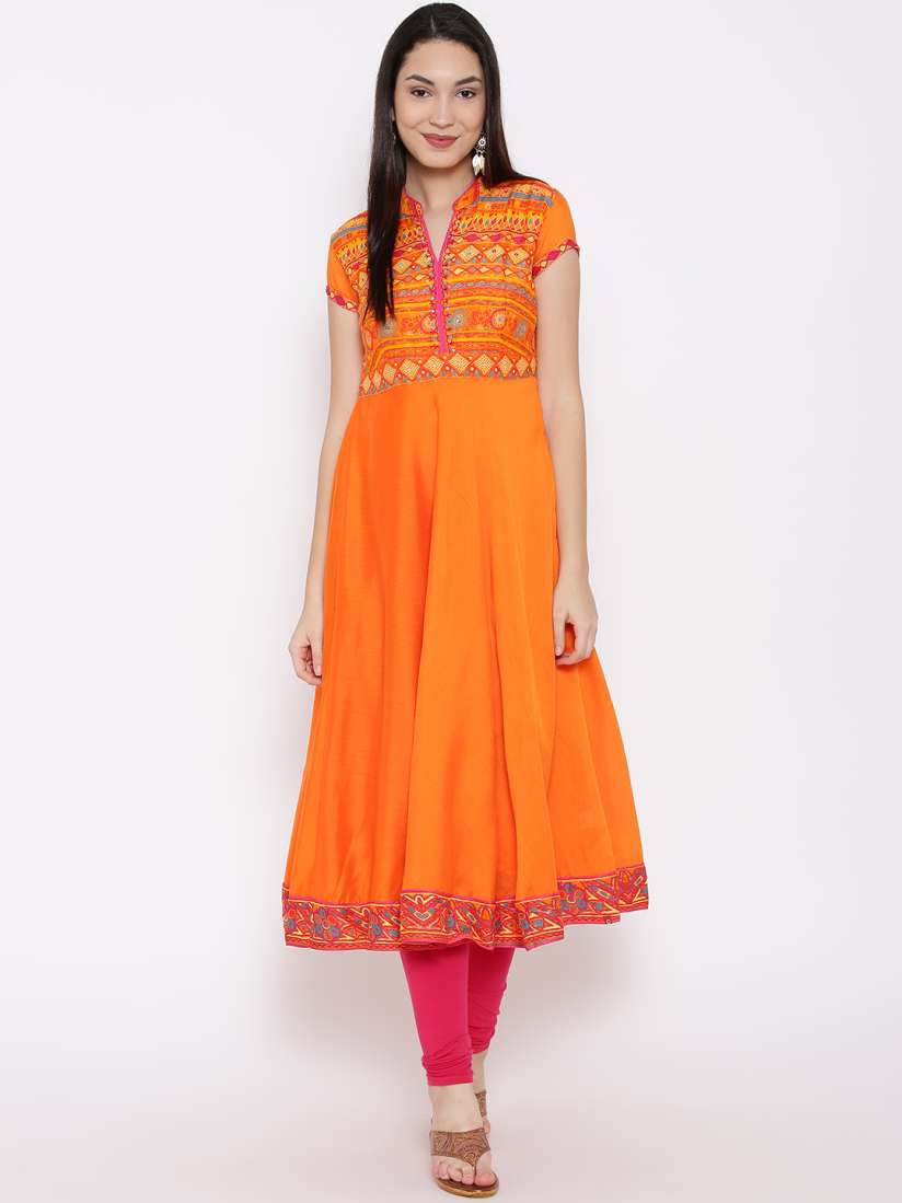 Buy Biba Women Orange Printed Anarkali Kurta Kurtas for Women 1579923 Myntra