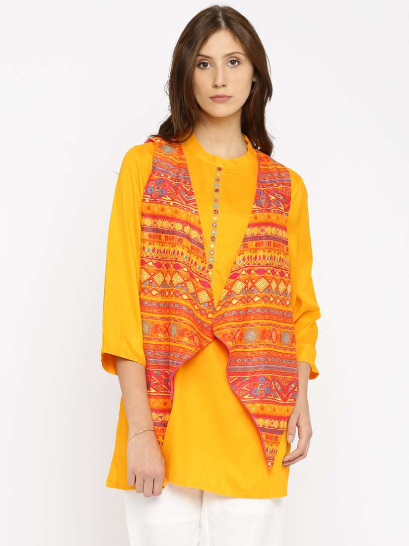 Buy BIBA Yellow Red Kurti with Ethnic Jacket Kurtis for Women 1579935 Myntra