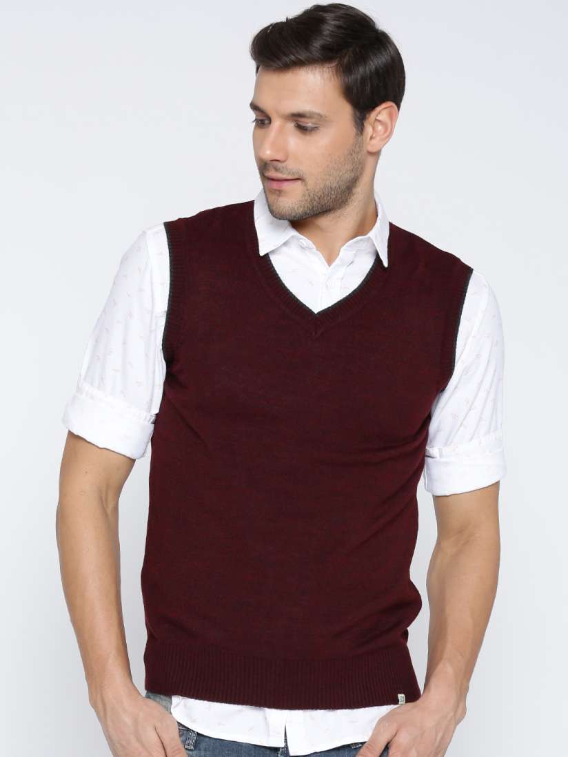 Buy NU ECO Men Maroon Sleeveless Sweater Sweaters for Men 1580570 Myntra