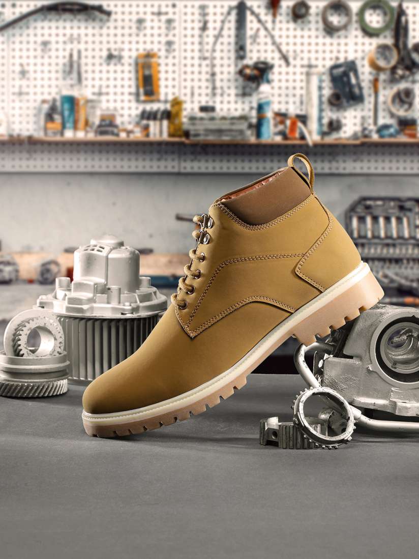 Buy Roadster Men Khaki Solid Mid Top Flat Boots Boots for Men 15806996 Myntra