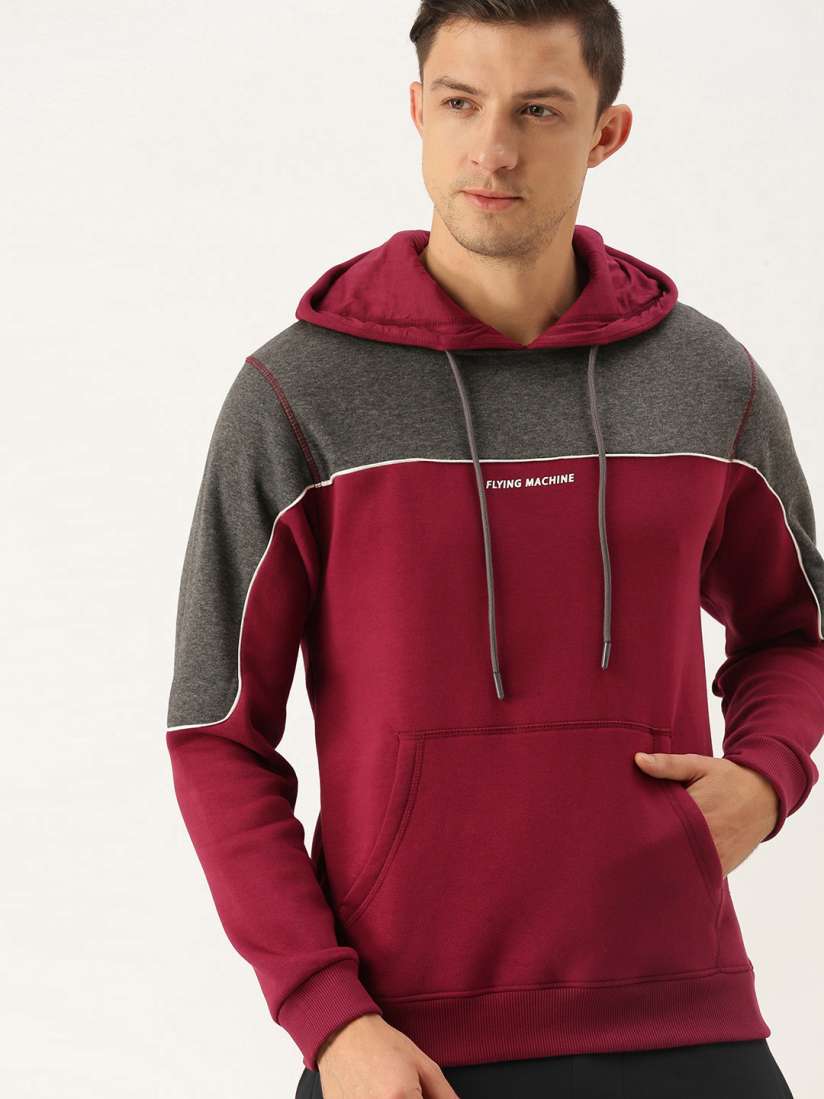 Buy Flying Machine Men Maroon Grey Colourblocked Hooded Sweatshirt Sweatshirts for Men 15808804 Myntra