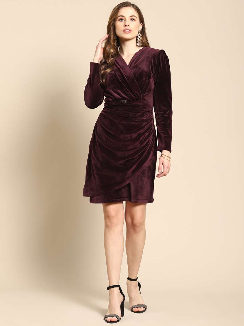 Buy WoowZerz Burgundy Velvet Bodycon Dress Dresses for Women 15812940 Myntra