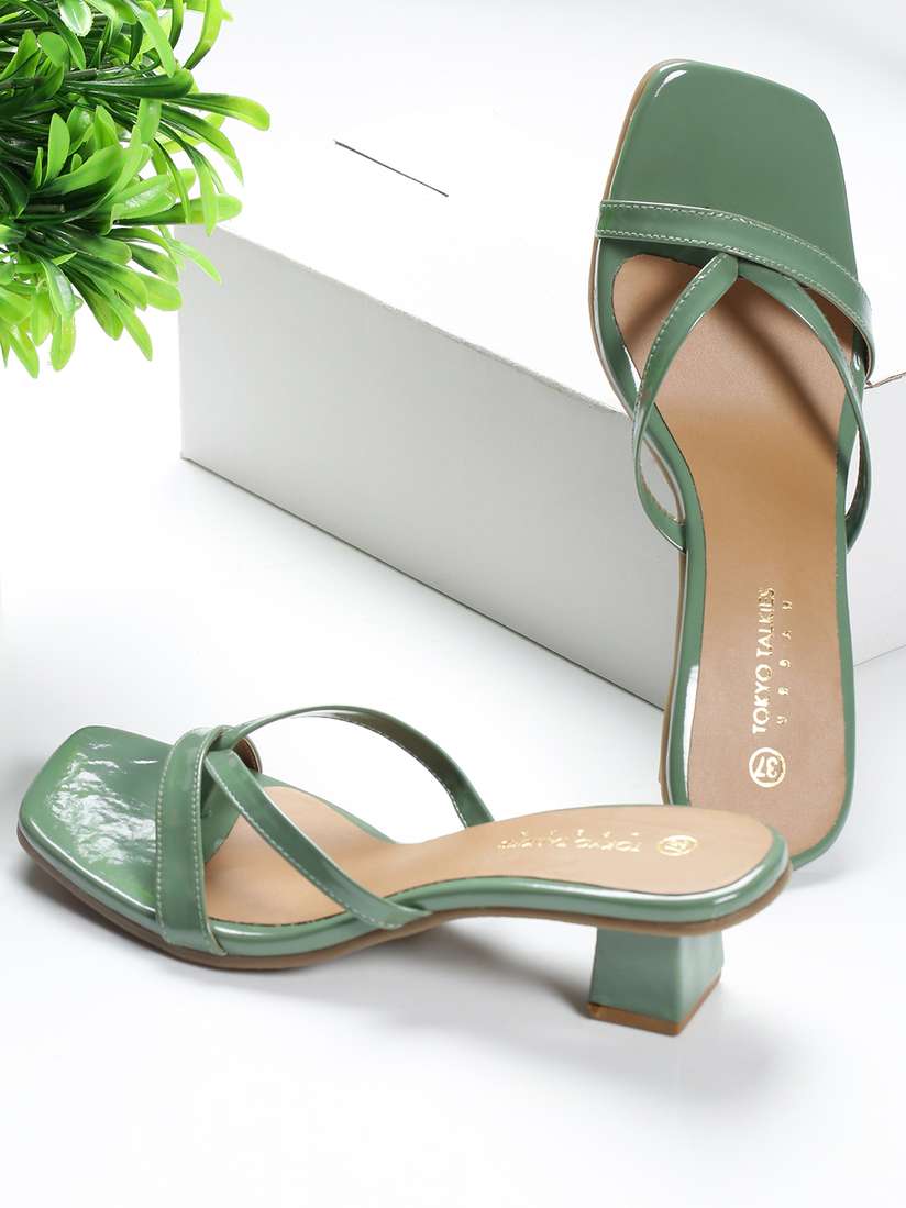 Buy Tokyo Talkies Green Solid Wedge Peep Toes Heels for Women