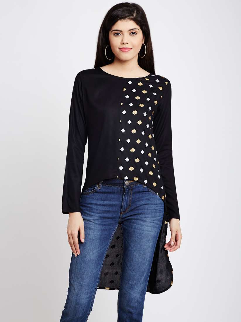 Buy AKKRITI BY PANTALOONS Women Black Printed High Low Top Tops for Women 1582261 Myntra