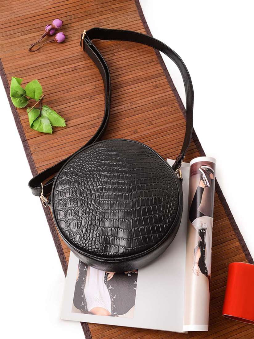 Buy Vivinkaa Black Croco Textured Round Sling Bag Handbags for Women 15831194 Myntra