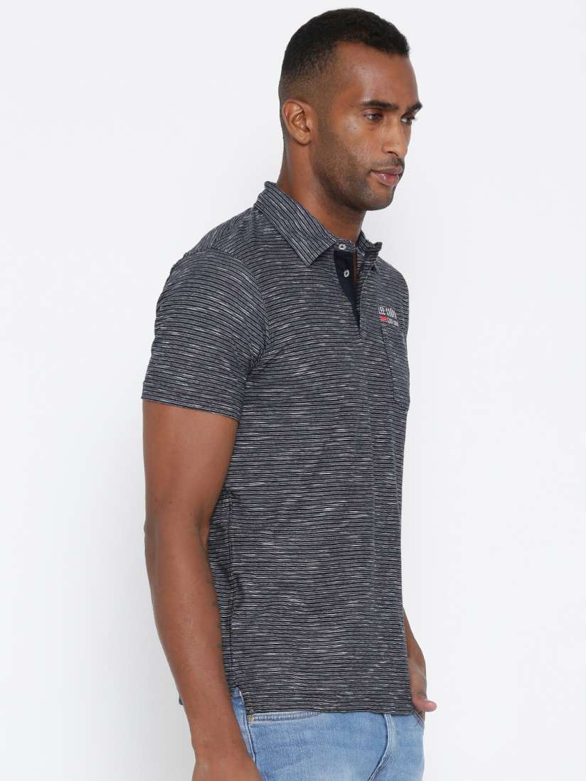 Buy Lee Cooper Blue Striped Polo Collar Pure Cotton T shirt Tshirts for Men 1583325 Myntra