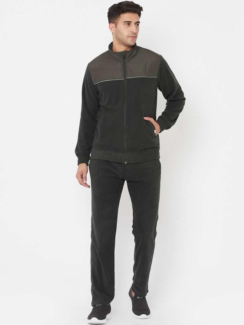 Buy Octave Men Olive Green Black Colourblocked Cotton Tracksuit Tracksuits for Men 15834704 Myntra