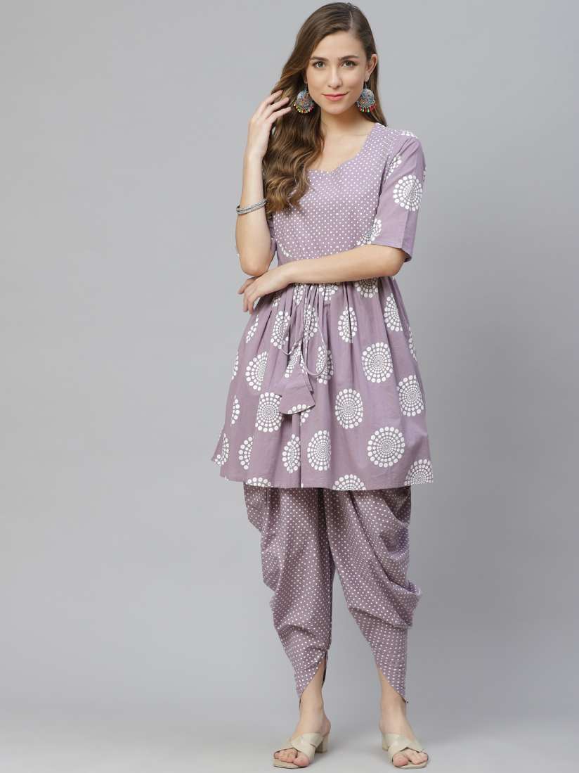 Buy mokshi Women Purple Floral Printed Regular Pure Cotton Kurti with Dhoti Pants Kurta Sets for Women 15835250 Myntra