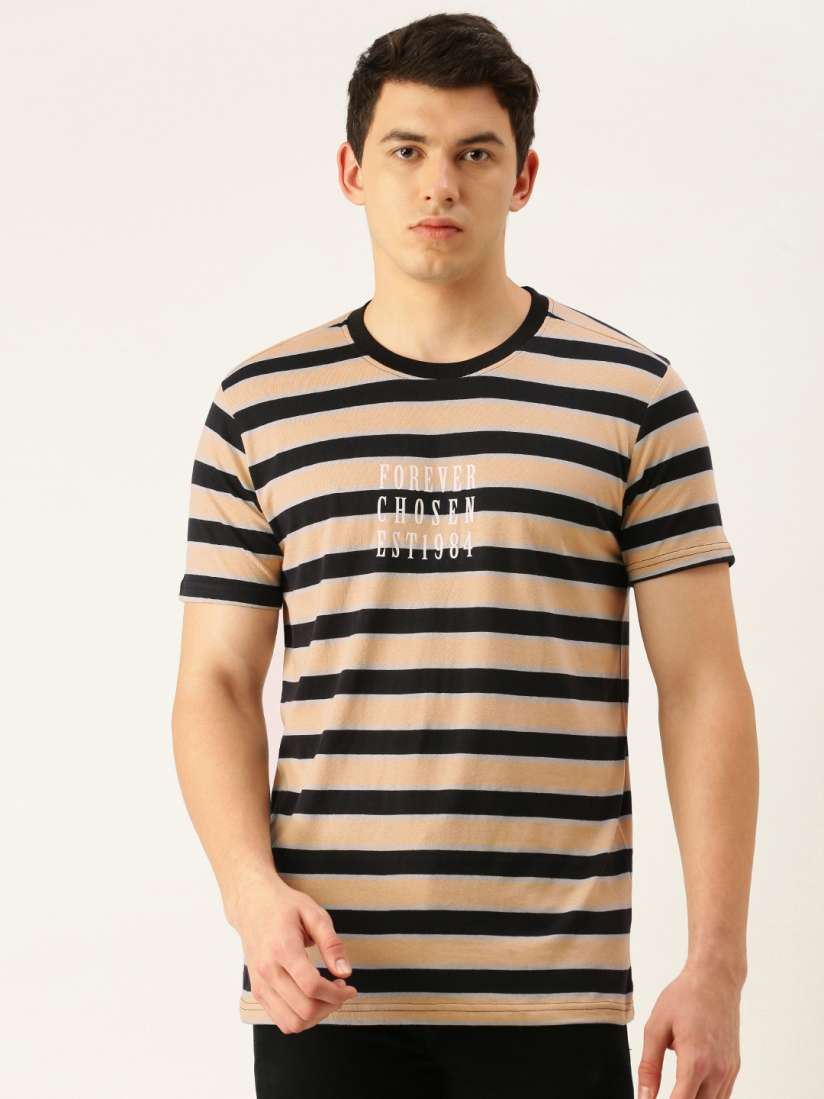 Buy FOREVER 21 Men Beige Black Striped Round Neck T shirt Tshirts for Men 15837704 Myntra
