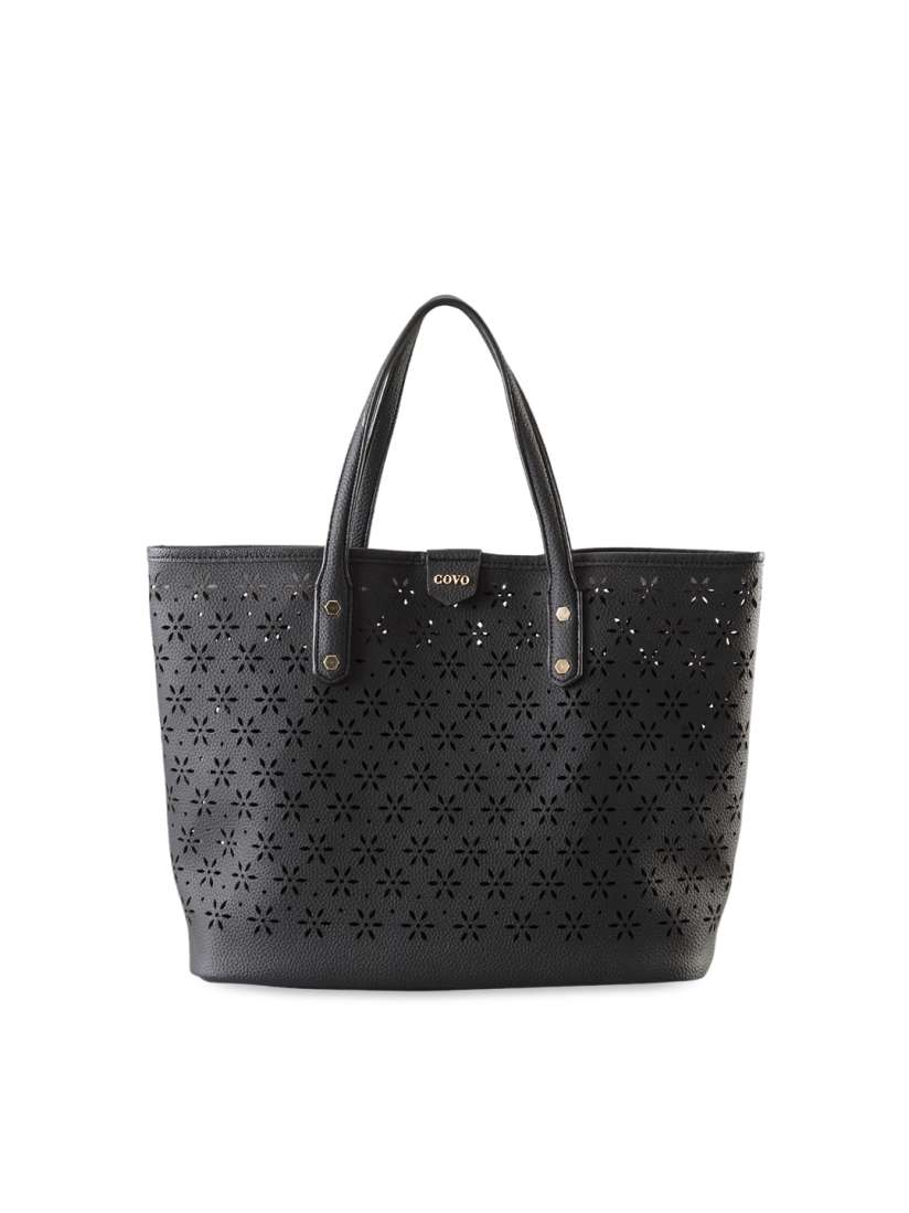Buy Covo Black Cut Work Handbag with Zip Pouch Handbags for Women 1584010 Myntra
