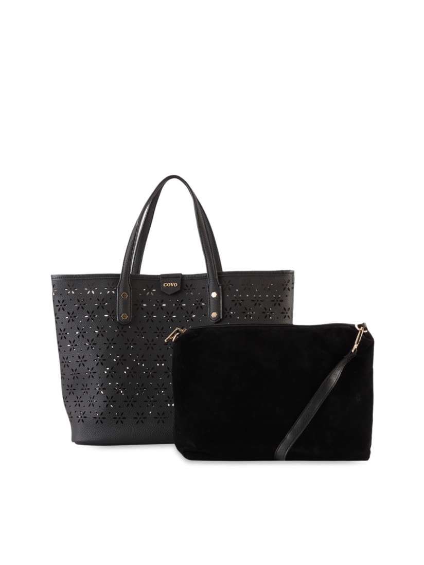 Buy Covo Black Cut Work Handbag with Zip Pouch Handbags for Women 1584010 Myntra