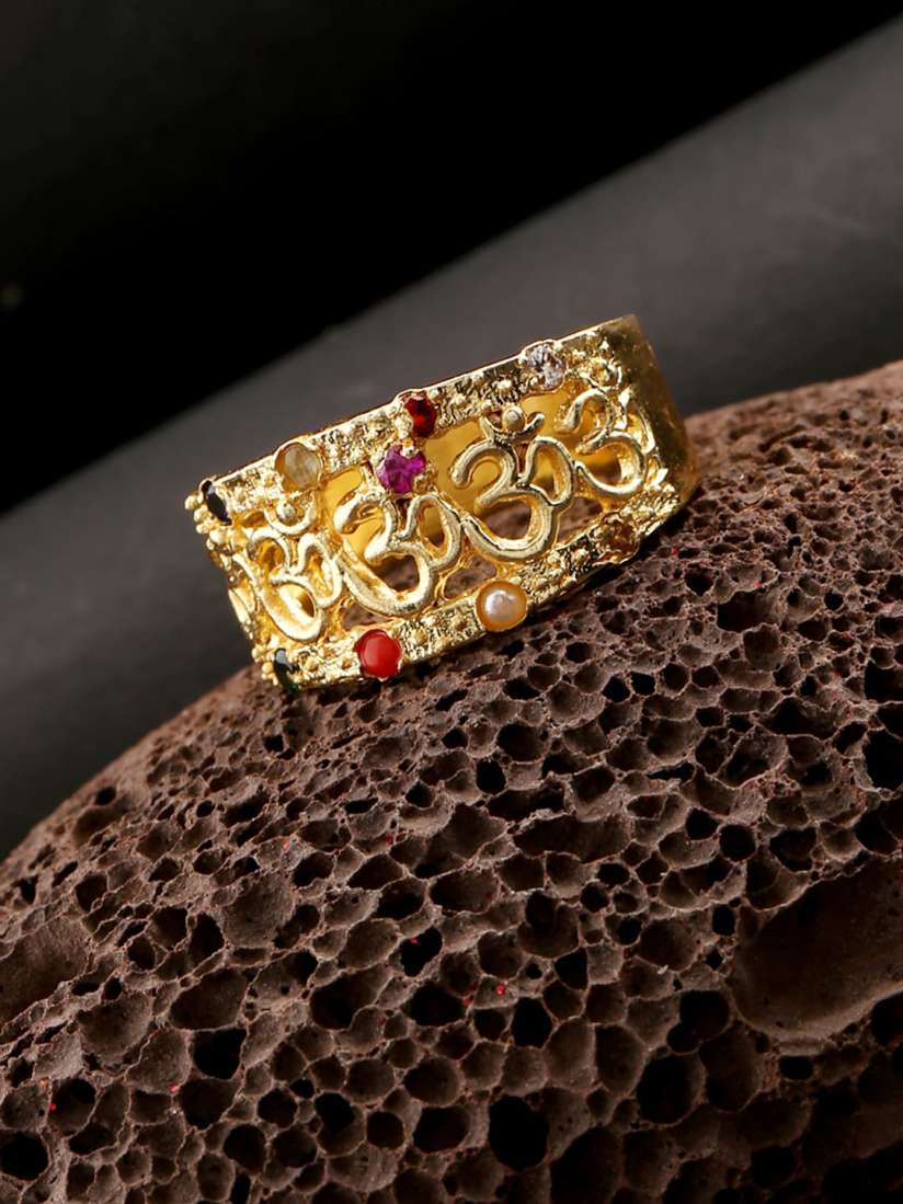 Buy Dare by Voylla Men Gold Plated Pink White Stone Studded Finger Ring Ring for Men 15843824 Myntra