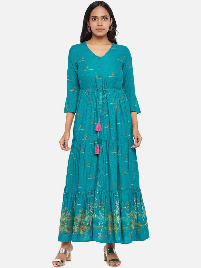Buy AKKRITI BY PANTALOONS Teal Maxi Dress Ethnic Dresses for Women 15847346 Myntra