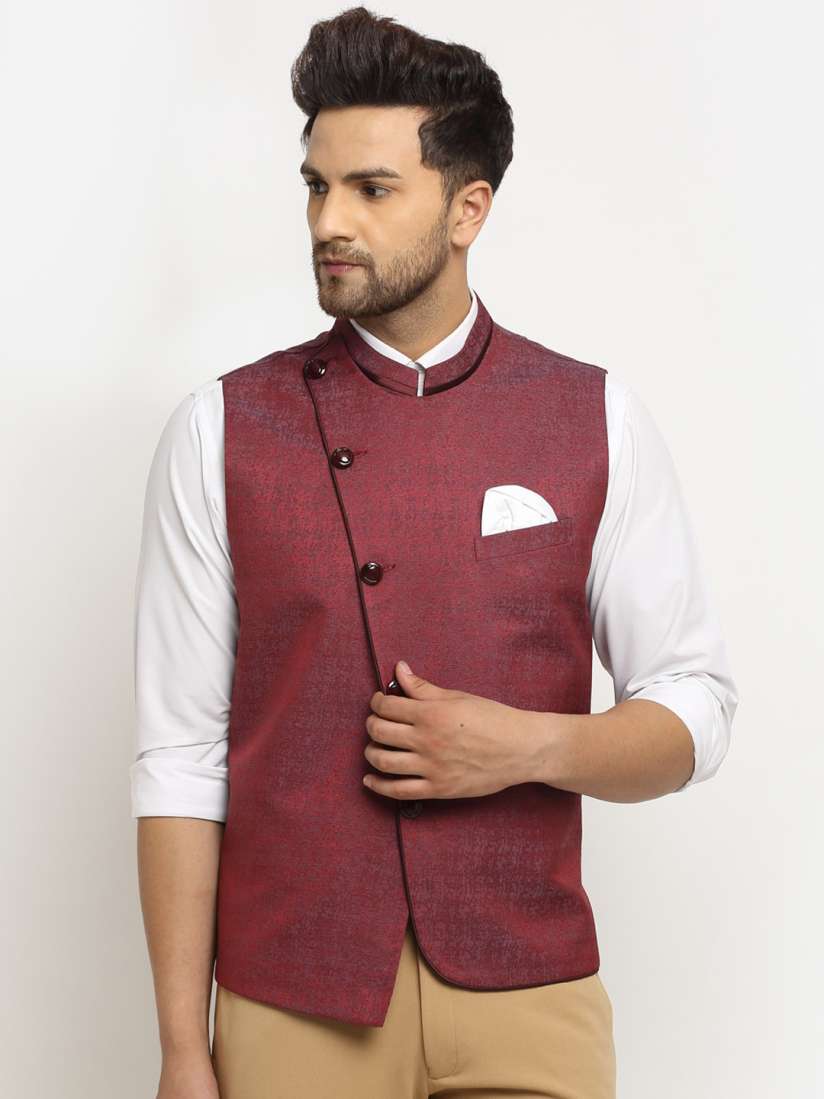 Buy LUXURAZI Men Maroon Textured Waistcoat Waistcoat for Men 15848202 Myntra