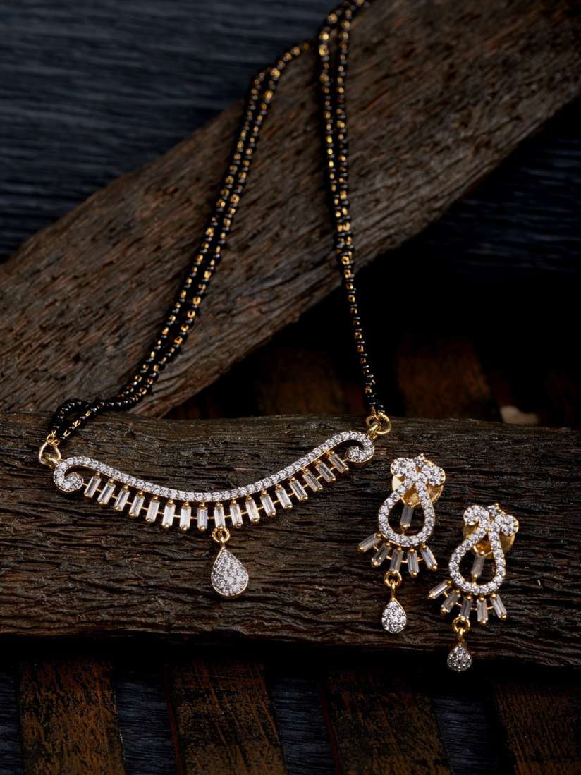 Buy Saraf RS Jewellery Gold Plated Black Beaded White AD Stone Studded Mangalsutra With Earrings Mangalsutra for Women 15850264 Myntra