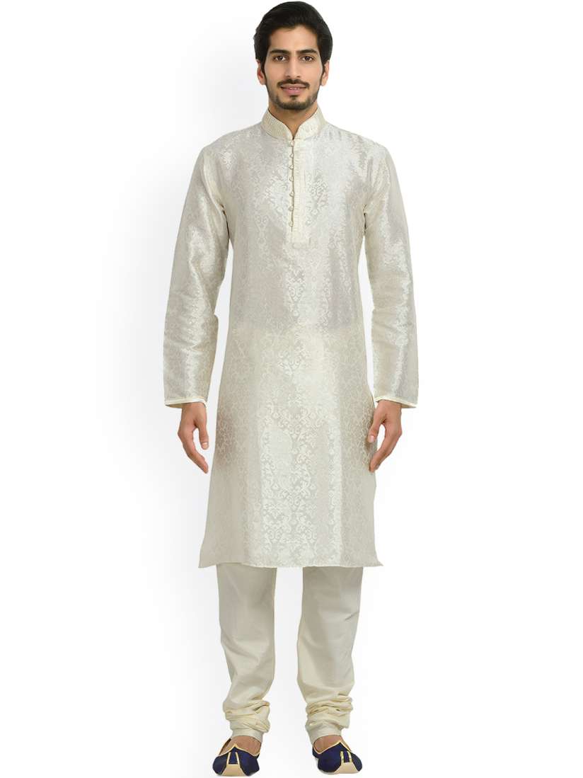 Buy Manyavar Off White Patterned Kurta Pyjama Kurta Sets for Men 1585111 Myntra