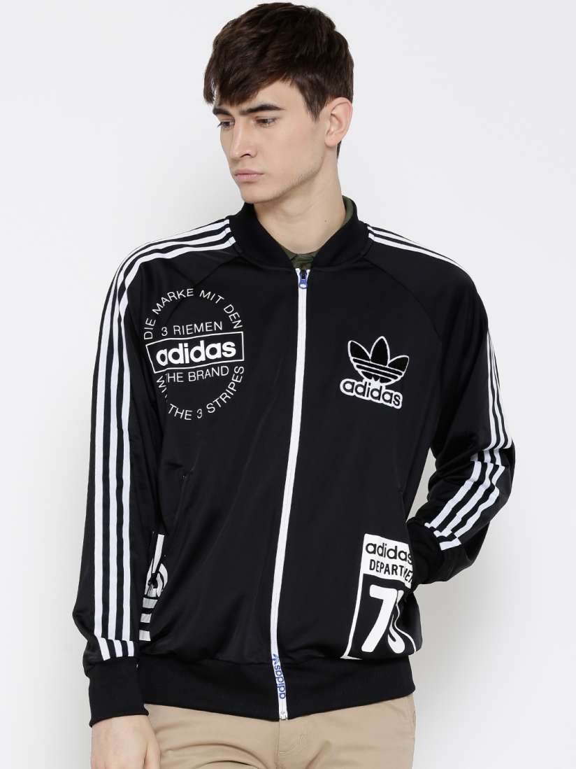 Buy ADIDAS Originals Black Logo Print Track Jacket Jackets for Men 1585367 Myntra