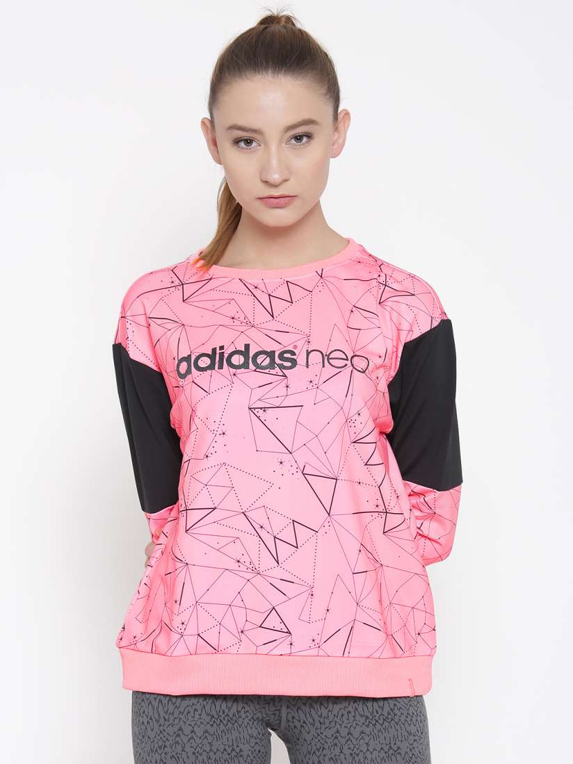 Buy ADIDAS NEO Coral Pink Graphic Printed Sweatshirt Sweatshirts for Women 1585458 Myntra