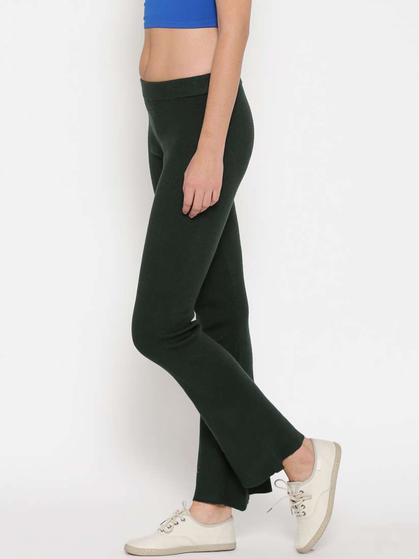 Buy FOREVER 21 Women Green Solid Bootcut Fit Flat Front Trousers Trousers for Women 1585888 Myntra